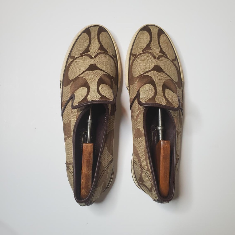 Coach Men’s Brown Signature C Slip-On Loafers/Sneakers - Canvas & Leather - Picture 3 of 9